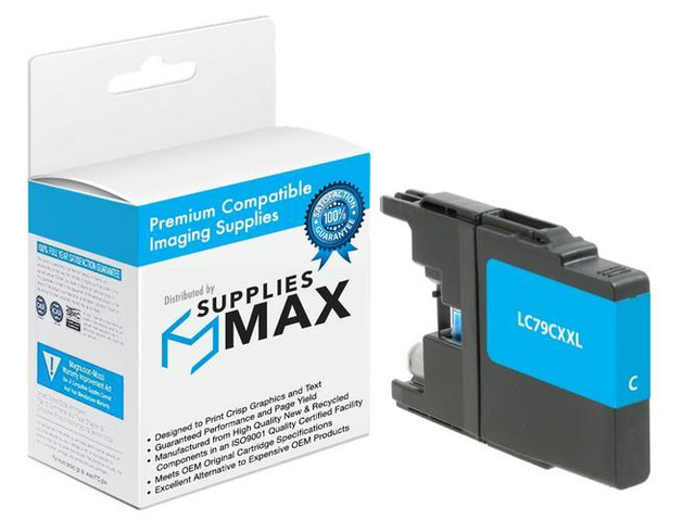 SuppliesMAX Compatible Replacement for Brother MFC-J5910DW/MFC-J6510DW/MFC-J6710DW/MFC-J6910DW Cyan High Yield Inkjet (1200 Page Yield) (LC-79C)