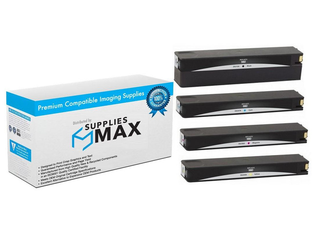 SuppliesMAX Remanufactured Replacement for HP Enterprise OfficeJet X555DN/X555XH/X585DN/X585F/X585Z Inkjet Combo Pack (BK/C/M/Y) (NO. 980) (D8J0MP)