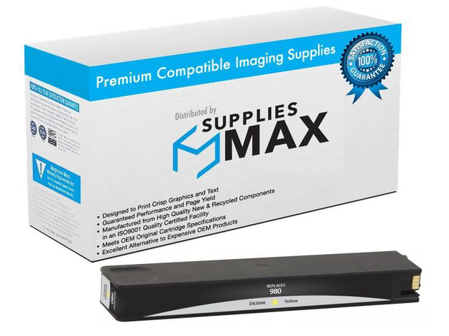 SuppliesMAX Remanufactured Replacement for HP Enterprise OfficeJet X555DN/X555XH/X585DN/X585F/X585Z Yellow Inkjet (6600 Page Yield) (NO. 980) (D8J09A)