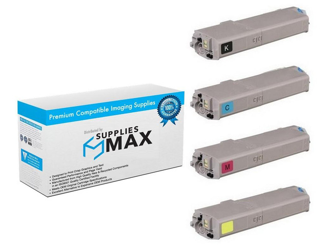SuppliesMAX Compatible Replacement for Okidata C532dn/C542dn/MC-563dn/MC-573dn Series High Yield Toner Cartridge Combo Pack (BK/C/M/Y) (4649060MP)