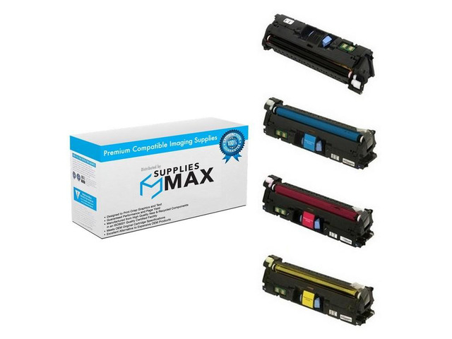 SuppliesMAX Compatible Replacement for HP Color Laser Jet 2550L/2500Ln/2500n/2800/2820/2830/2840 Toner Cartridge Combo Pack (BK/C/M/Y) (NO. 122A)...