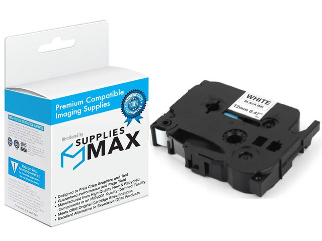 SuppliesMAX Compatible Replacement for Brother Black on White Laminated P-Touch Label Tape (1/2in X 26.25Ft/12mm X 8m) (TZE-231)