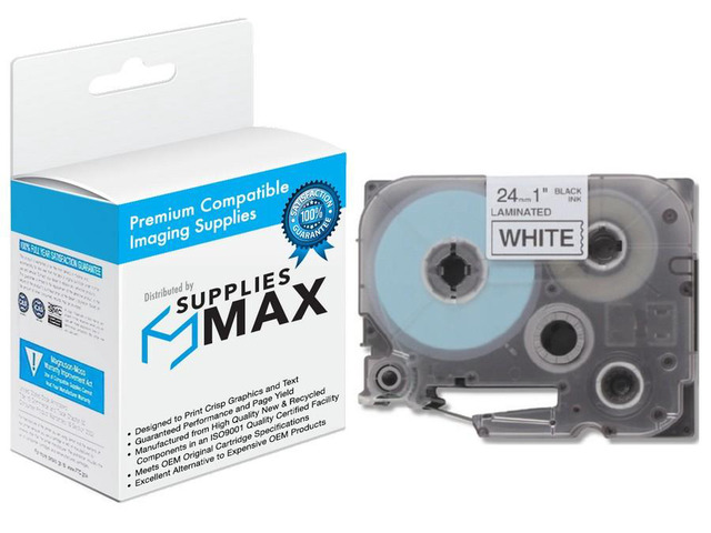 SuppliesMAX Compatible Replacement for Brother Black on White Laminated P-Touch Label Tape (1in X 26.25Ft/24mm X 8m) (TZE-251)