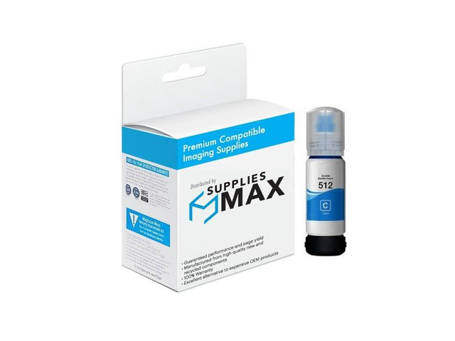 SuppliesMAX Compatible Replacement for Expression Eco-Tank ET-7700/ET-7750 Cyan Dye Refill Ink Bottle (5000 Page Yield) (NO. 512) (T512220-S)