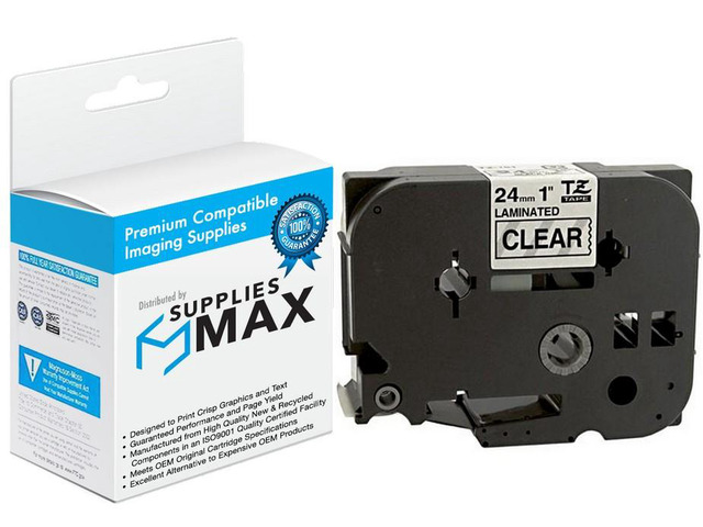 SuppliesMAX Compatible Replacement for Brother Black on Clear Laminated P-Touch Label Tape (1in X 26.25Ft/24mm X 8m) (TZE-151)