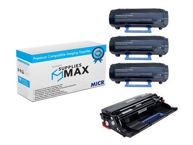SuppliesMAX Compatible MICR Replacement for Dell B3465DN/B3465DNF Drum/High Yield Toner Value Combo Pack (1-Drum Unit/3-Toners) (3HYB3465VB)