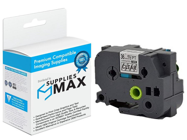 SuppliesMAX Compatible Replacement for Brother Black on Clear Laminated P-Touch Label Tape (1.4in X 26.25Ft/36mm x 8m) (TZE-161)