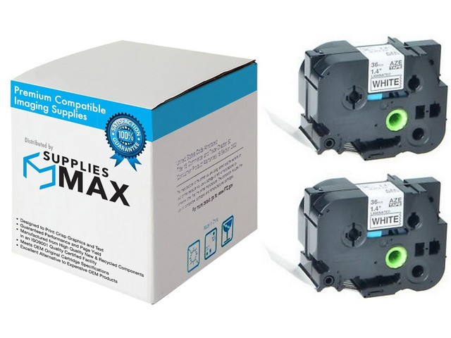 SuppliesMAX Compatible Replacement for Brother Black on White Laminated P-Touch Label Tape (2/PK-1.4in X 26.25Ft/36mm x 8m) (TZE-261_2PK)