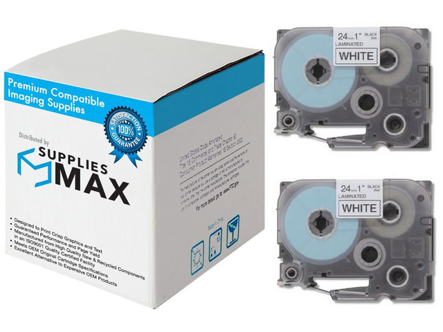 SuppliesMAX Compatible Replacement for Brother Black on White Laminated P-Touch Label Tape (2/PK-1in X 26.25Ft/24mm X 8m) (TZE-251_2PK)