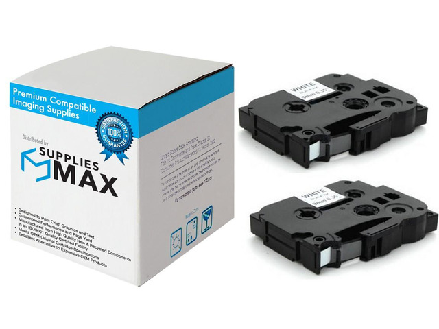 SuppliesMAX Compatible Replacement for Brother Black on White Laminated P-Touch Label Tape (2/PK-3/8in X 26.25Ft/9mm x 8m) (TZE-221_2PK)