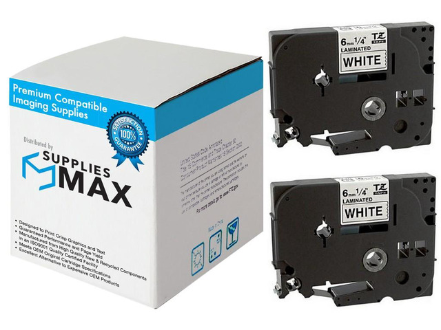 SuppliesMAX Compatible Replacement for Brother Black on White Laminated P-Touch Label Tape (2/PK-1/4in X 26.25Ft/36mm x 8m) (TZE-211_2PK)