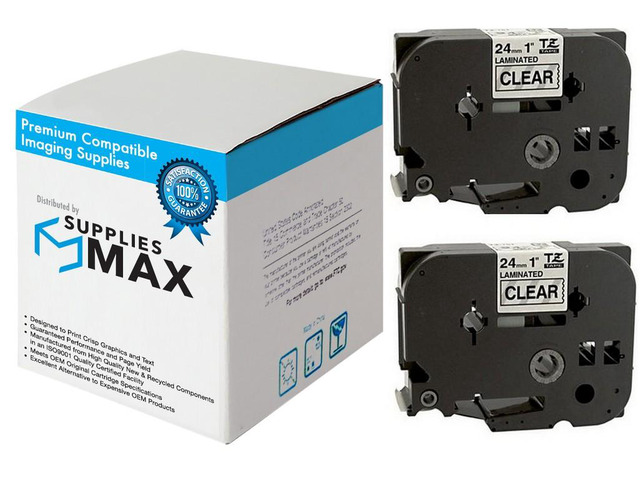 SuppliesMAX Compatible Replacement for Brother Black on Clear Laminated P-Touch Label Tape (2/PK-1in X 26.25Ft/24mm X 8m) (TZE-151_2PK)