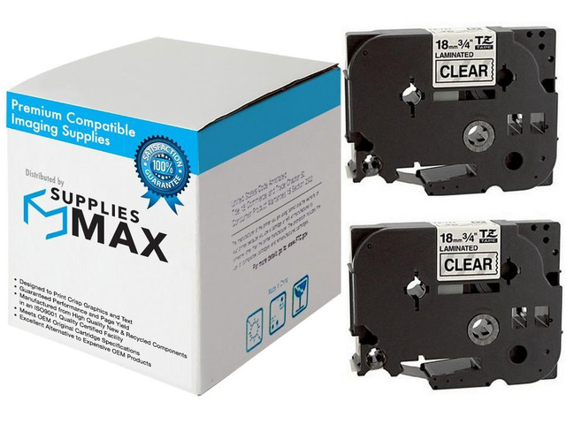 SuppliesMAX Compatible Replacement for Brother Black on Clear Laminated P-Touch Label Tape (2/PK-3/4in X 26.25Ft/18mm X 8m) (TZE-141_2PK)