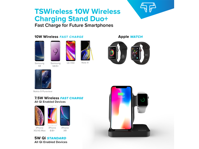Techsmarter Wireless Charging Station Dock for iPhone, Apple Watch and AirPods. Compatible with Apple iPhone 15, 14, 13, 12, 11, XR, XS, X, 8,...