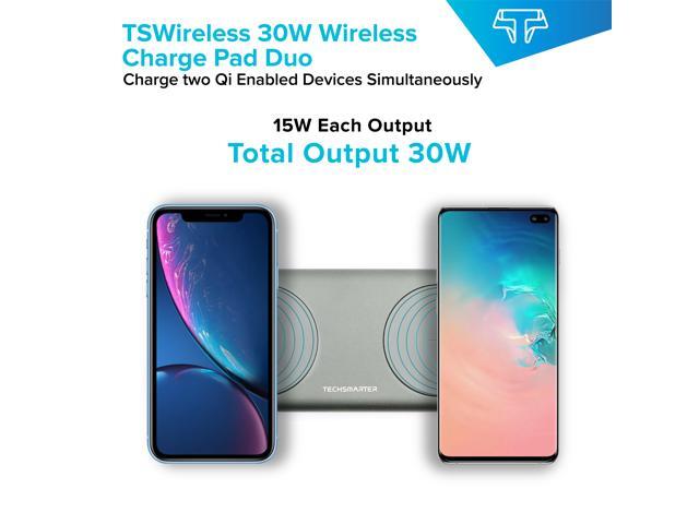 Techsmarter 15W Fast Charging Dual Wireless Charger Pad For iPhone 15, 14, 13, 12, 11, XS, XR, X Samsung Galaxy S23, S22, S21, S20, S10, AirPods,...