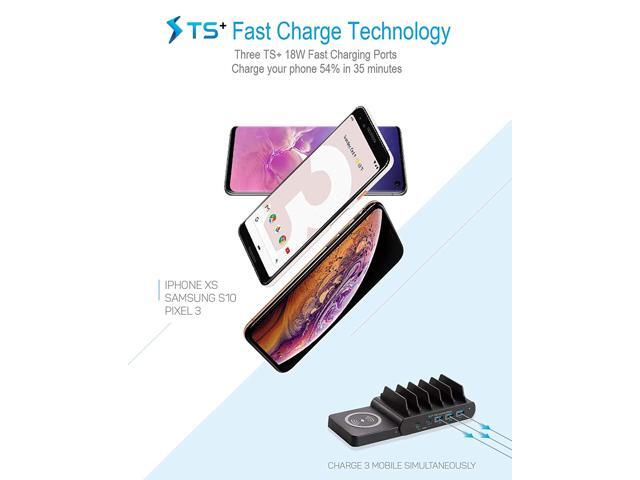 Techsmarter 6-Port 100W Wireless Charging Station for iPhone 15, 14, 13, 12, MacBook Air/Pro, iPad, Samsung S23, S22, S21, S20, Dell, HP, Lenovo,...