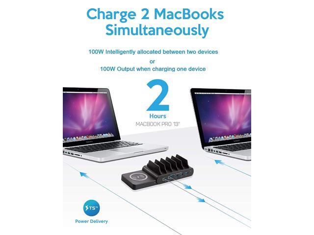 Techsmarter 6-Port 100W Wireless Charging Station for iPhone 15, 14, 13, 12, MacBook Air/Pro, iPad, Samsung S23, S22, S21, S20, Dell, HP, Lenovo,...