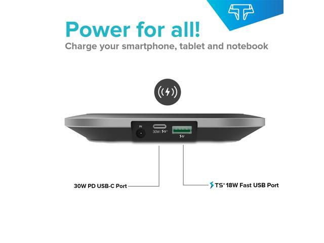 Techsmarter Qi Wireless Fast Charger Pad with 30W Power Delivery USB C Port and 18W Fast Charge USB Ports. Compatible with Samsung S7 S8 S9 S10...
