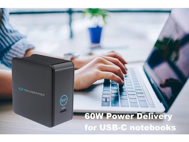 Techsmarter 60W USB-C PD Laptop Wall Charger Compatible with iPhone 15, 14, 13, 12, 11, XS, XR, iPad Air/Pro, MacBook Air/Pro, Samsung S23, S22,...