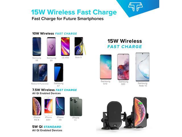 Techsmarter 15W Qi Wireless Car Charger, Fast Charging Cell Phone Mount Holder, Automatic Sensor Clamping Dashboard Air Vent. Compatible with...