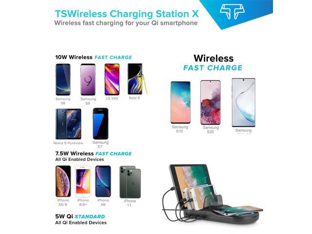 Techsmarter 5-Port USB Charging Station With 10W Wireless Charger Pad, 18W USB Port & Two 12W USB Ports. For iPhone 15, 14, 13, 12, 11, iPad,...