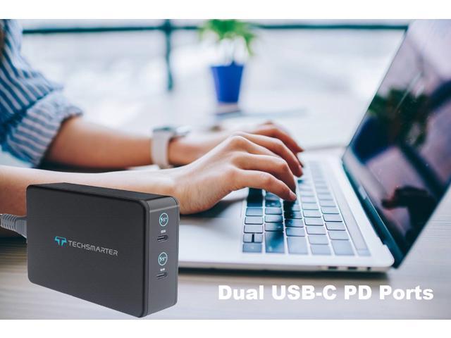 Techsmarter USB C PD Wall Charger with 2-Port 65W and 18W Power Delivery. Compatible with MacBook Pro/Air, iPad Air/Pro, iPhone, Pixel, Samsung,...