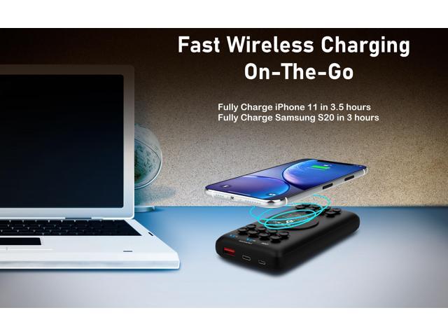 Techsmarter 20000mAh 18W USB-C PD Wireless Power Bank Portable Charger with Powerful Suction Cups. Compatible with iPhone 15, 14, 13, 12, 11, SE...