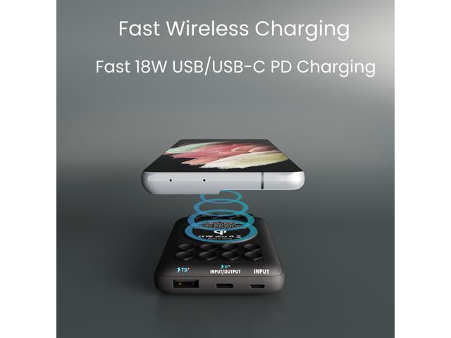 Techsmarter 10000mAh 18W USB-C PD Wireless Power Bank Portable Charger with Anti-Slip Suction Cups. Compatible with iPhone 15, 14, 13, 12, 11, SE...