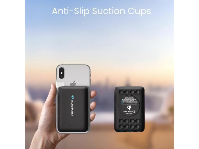 Techsmarter 10000mAh 18W USB-C PD Wireless Power Bank Portable Charger with Anti-Slip Suction Cups. Compatible with iPhone 15, 14, 13, 12, 11, SE...