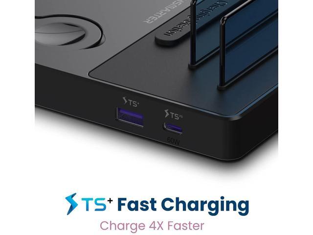 Techsmarter 5-in-1 Wireless Charger, Qi Charging Station with 60W USB-C PD, PPS 25W Port & 18W USB Port Compatible with Watch, AirPods, iPhone,...