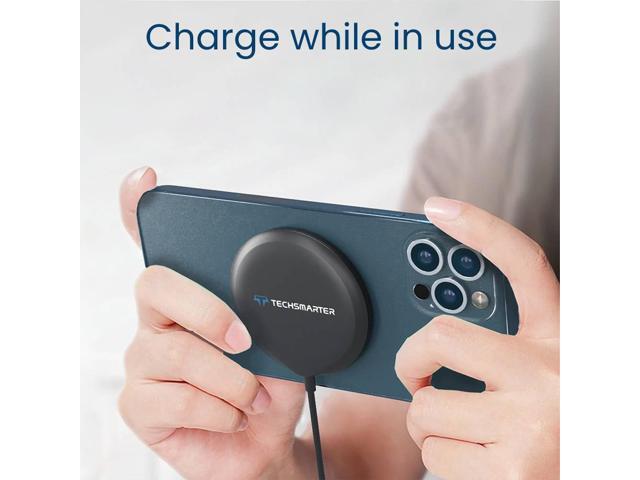 Techsmarter 15W Magnetic Wireless Charger, Fast Charging Pad. Compatible with iPhone 12, 13, 14, 15 (Includes 20W USB-C PD Wall Charger)