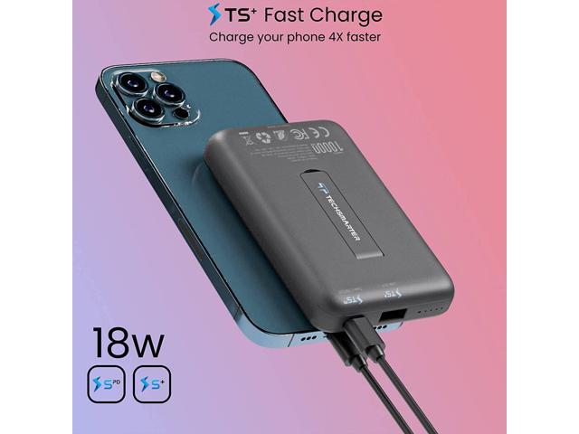 TECHSMARTER 10000mAh Magnetic Wireless Power Bank with Kickstand, 18W USB-C PD Portable Phone Charger. Compatible with iPhone 12, 13, 14, 15 Only