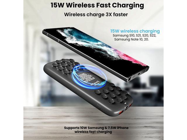 TECHSMARTER 10000mAh 22.5W USB-C PD Wireless Power Bank Charger with Anti-Slip Suction Cups & Kickstand, Compatible with Samsung S23, S22, S21,...