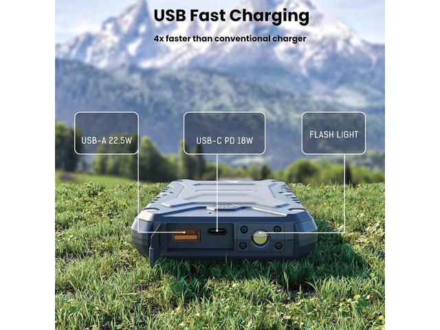 TECHSMARTER 10000mAh Rugged & Waterproof 22.5W USB-C PD & 15W Wireless Charging Portable Charger Power Bank for Outdoors, Hiking, Camping,...