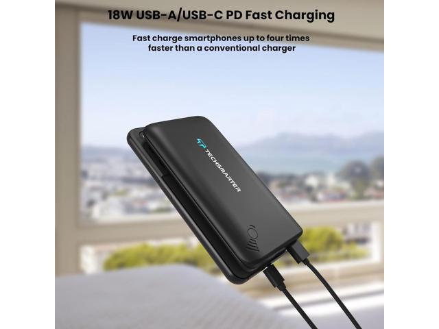 Techsmarter 12000mAh Wireless Power Bank with Suction Cups. 18W USB-C Portable Charger Compatible with iPhone 15, 14, 13, 12, 11, Samsung S24, S23,...