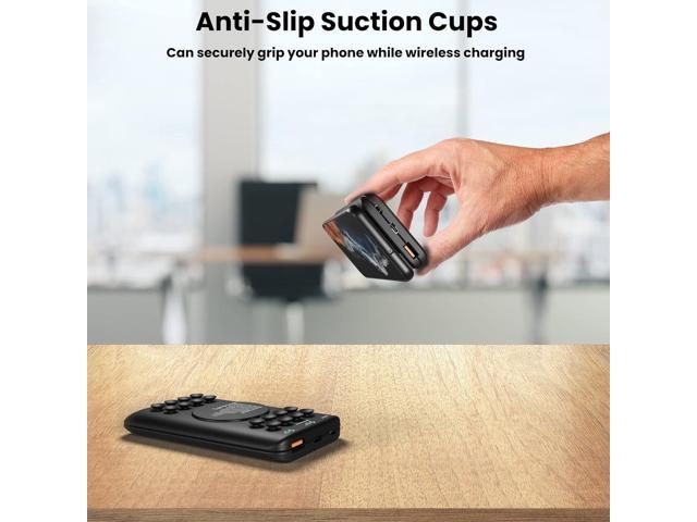 Techsmarter 12000mAh Wireless Power Bank with Suction Cups. 18W USB-C Portable Charger Compatible with iPhone 15, 14, 13, 12, 11, Samsung S24, S23,...