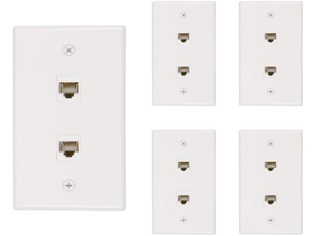 Photos - Chandelier / Lamp Buyer's Point 2 Port Cat6 Ethernet Wall Plate, Female-Female White - 5 Pac