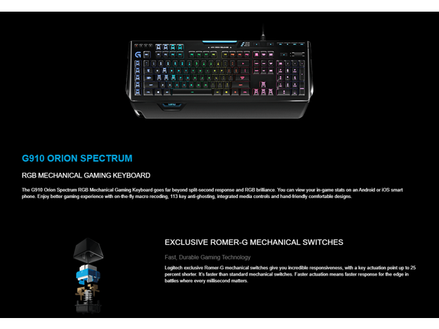 Logitech G910 Orion Spectrum RGB Mechanical Gaming Keyboard USB 920-008012