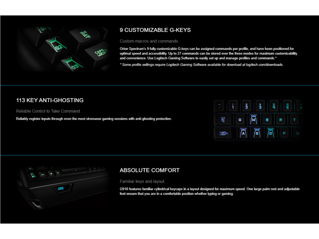 Logitech G910 Orion Spectrum RGB Mechanical Gaming Keyboard USB 920-008012
