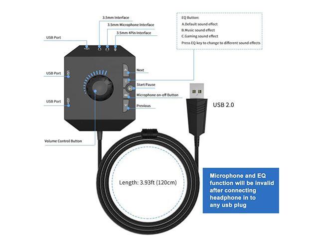 USB Hub with Audio Adapter External Sound Card with 35mm Headphone Microphone Jack and Volume Control 3 Port USB Hub for Laptop PC HDD Disk