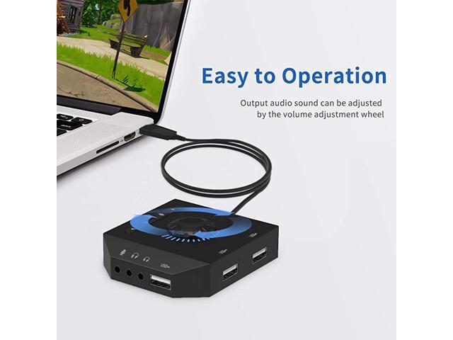 USB Hub with Audio Adapter External Sound Card with 35mm Headphone Microphone Jack and Volume Control 3 Port USB Hub for Laptop PC HDD Disk