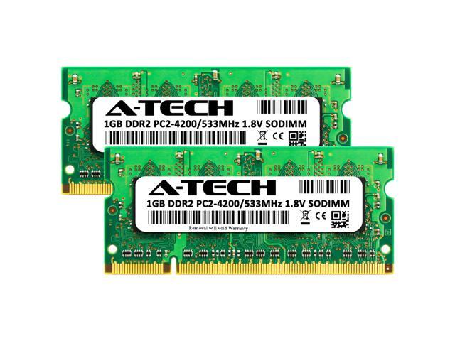 A-Tech 2GB (2x1GB) DDR2 533MHz SODIMM PC2-4200 Non-ECC Unbuffered CL4 1.8V 200-Pin SO-DIMM Laptop Notebook Computer RAM Memory Upgrade Kit