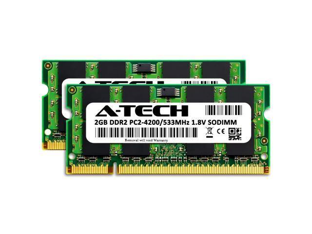 A-Tech 4GB (2x2GB) DDR2 533MHz SODIMM PC2-4200 Non-ECC Unbuffered CL4 1.8V 200-Pin SO-DIMM Laptop Notebook Computer RAM Memory Upgrade Kit