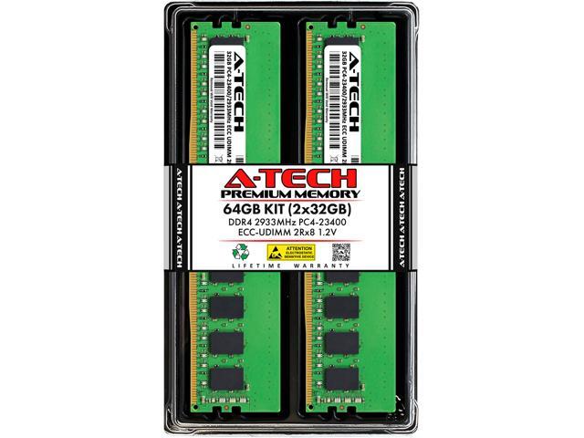 A-Tech 64GB (2x32GB) 2Rx8 PC4-23400 / PC4-23400E DDR4 2933 MHz ECC UDIMM 1.2V ECC Unbuffered DIMM 288-Pin Dual Rank x8 Server & Workstation RAM...