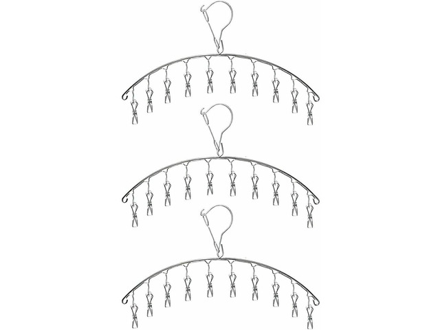 Stainless Steel Laundry Drying Rack Clothes Socks Hanger w/ 10 Clips( 3 Pack)