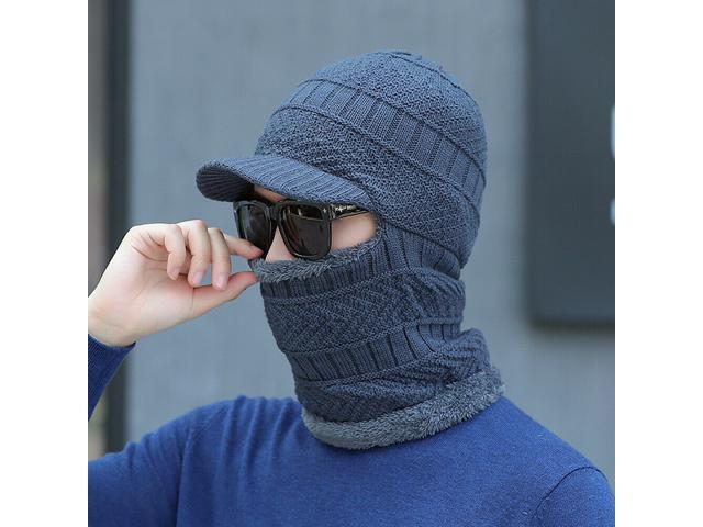Balaclava Beanie Motorcycle Cycling Hood Hat Face Mask UV Wind Proof Cover Knit(With Brim)