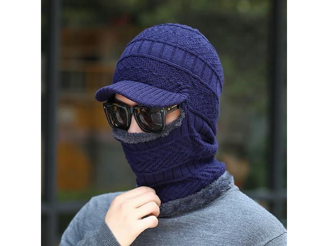Balaclava Beanie Motorcycle Cycling Hood Hat Face Mask UV Wind Proof Cover Knit(With Brim)