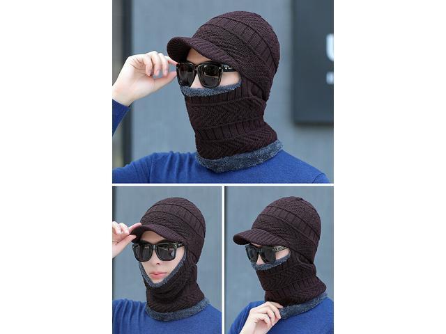 Balaclava Beanie Motorcycle Cycling Hood Hat Face Mask UV Wind Proof Cover Knit(With Brim)
