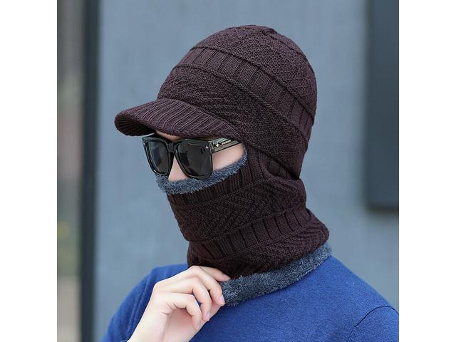 Balaclava Beanie Motorcycle Cycling Hood Hat Face Mask UV Wind Proof Cover Knit(With Brim)
