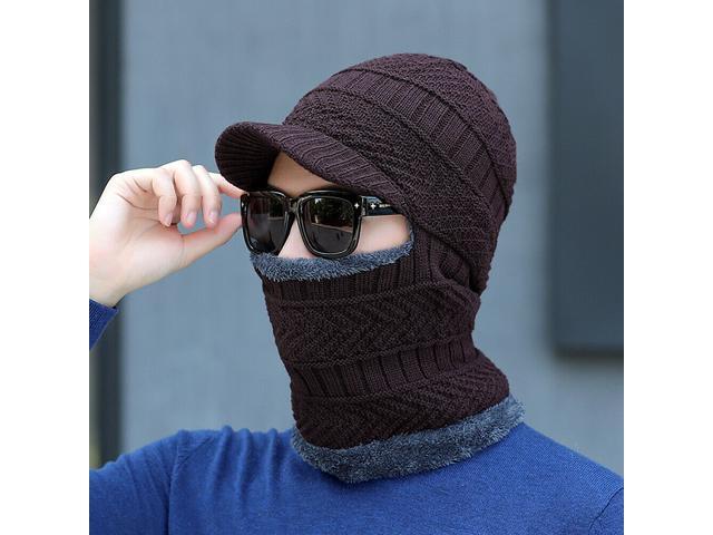 Balaclava Beanie Motorcycle Cycling Hood Hat Face Mask UV Wind Proof Cover Knit(With Brim)